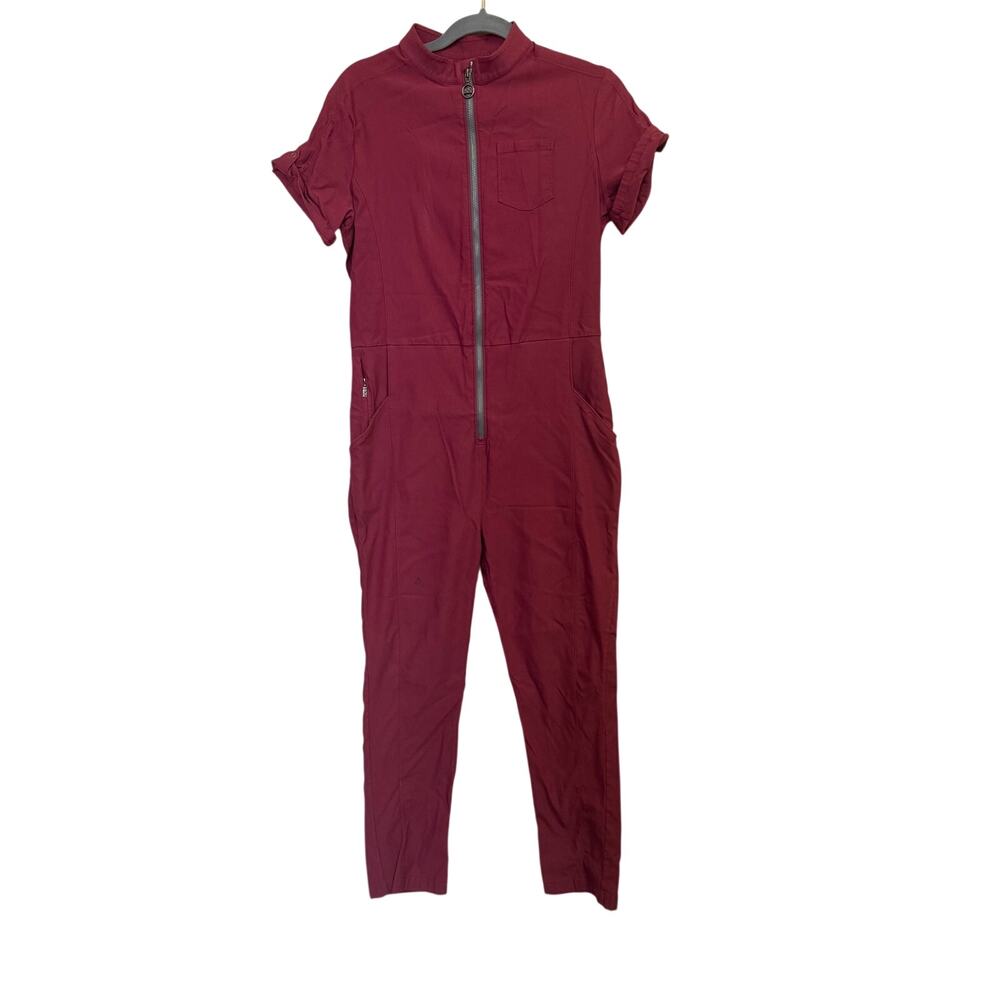 OLOI short sleeve crimson full zip front mock high neck jumpsuit women medium